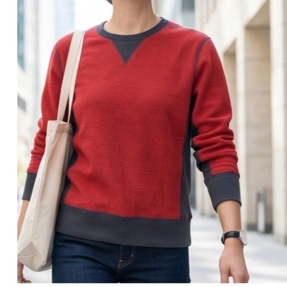 Rag & Bone M Terry Sweatshirt Red Charcoal Colorblock Pullover Crewneck
